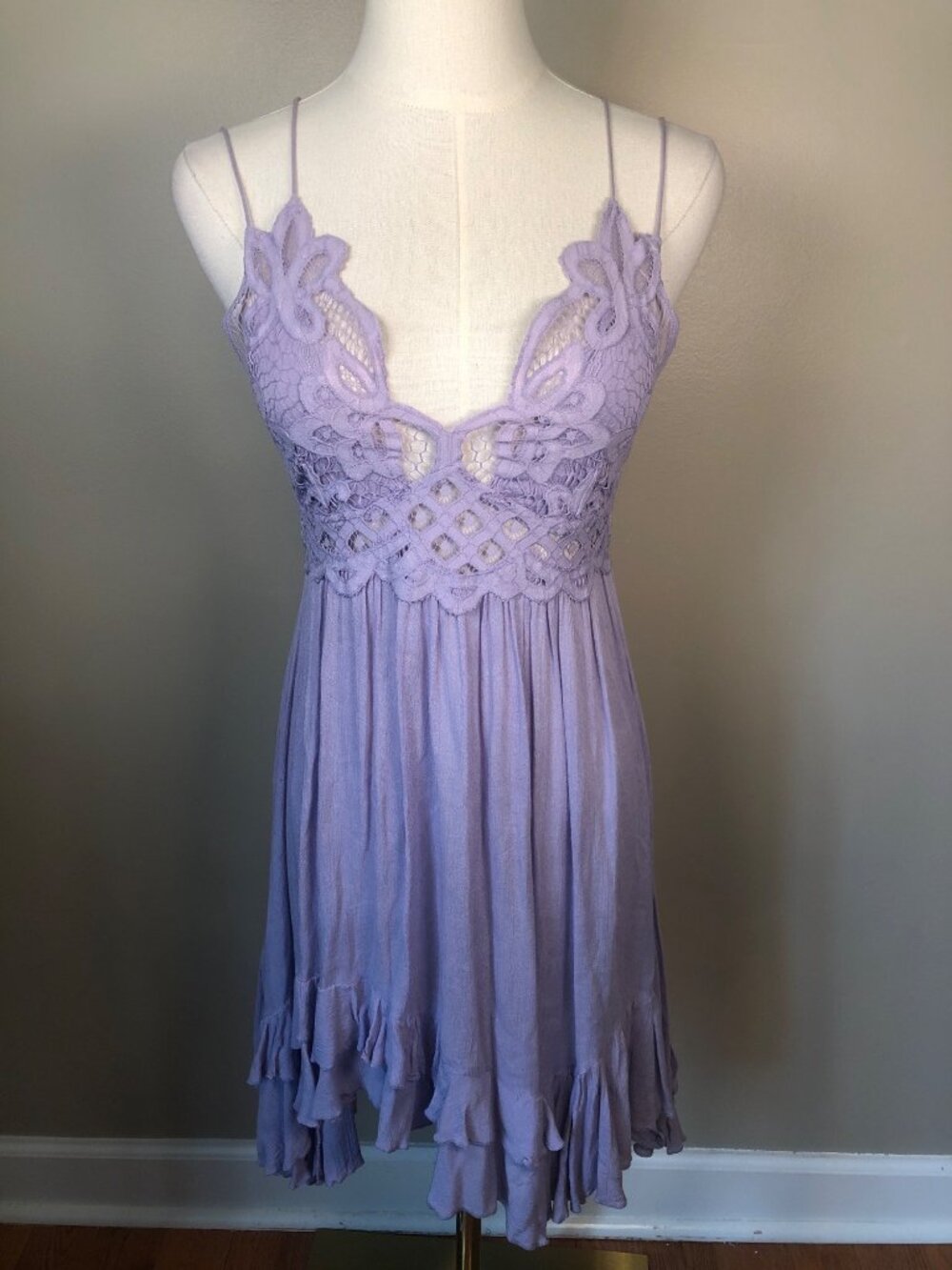 Free People Adella Slip Lace Lavender Mini Dress Size S/P - Picture 4 of 13